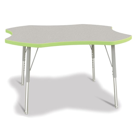 Jonti-Craft Berries Four Leaf Activity Table, E-height, Freckled Gray/Key Lime/Gray 6453JCE130